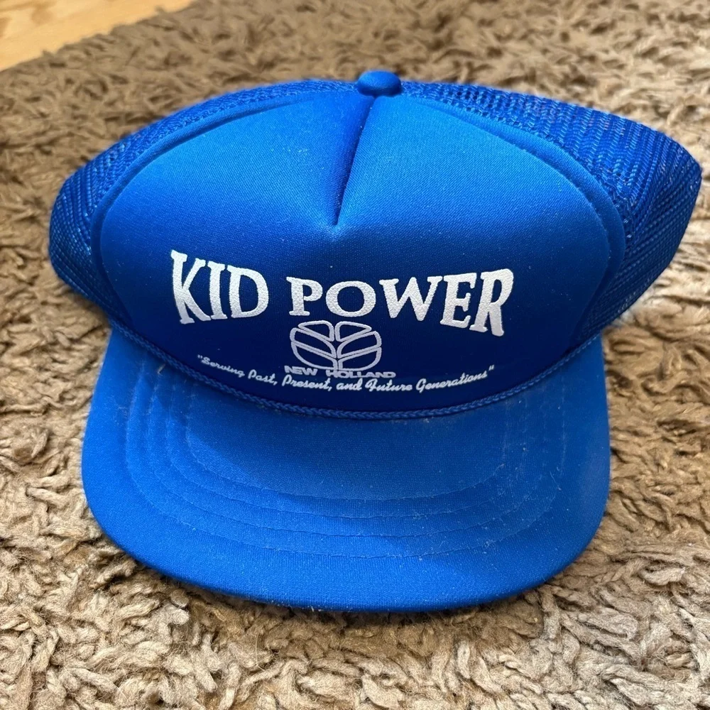Vintage Kid Power Trucker Hat New Holland SnapBack Mesh 90s Tractor Agriculture